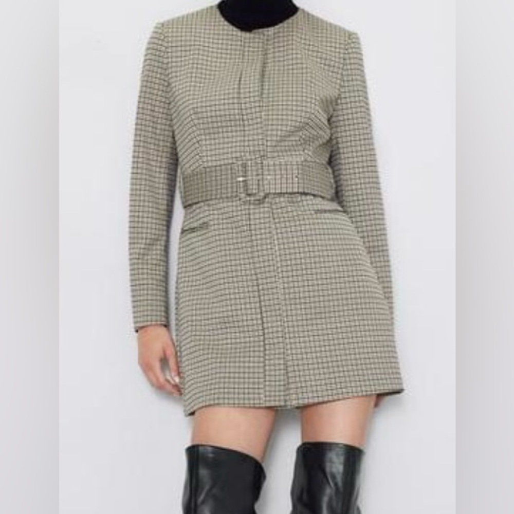 New ZARA Houndstooth Frock Coat size small